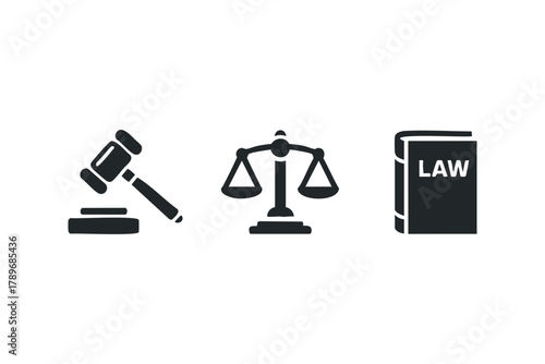 Legal icons depicting gavel scales and law book