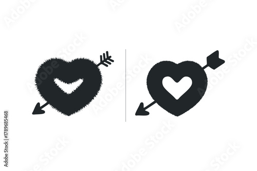 Silhouetted Hearts pierced by Arrows