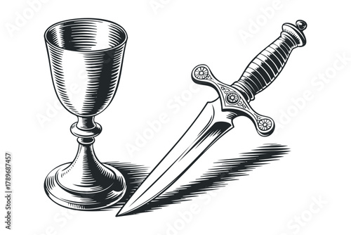 Vintage Chalice and Dagger with Engraved Detail