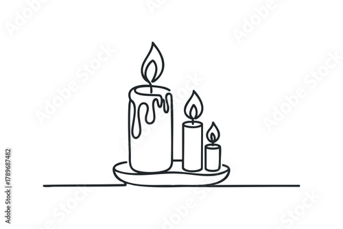 Three lit candles on a platter simple outline