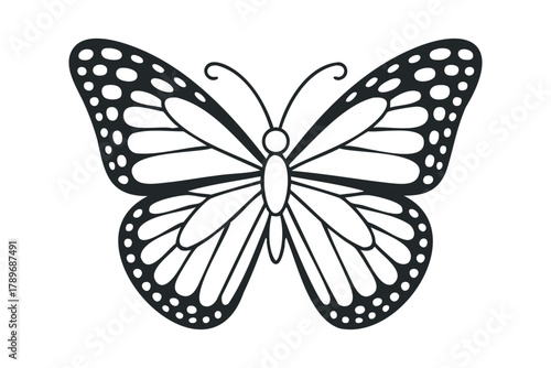 Black and White Butterfly Silhouette on White Background