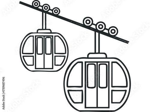 Two ski lift cabins suspended on a cable