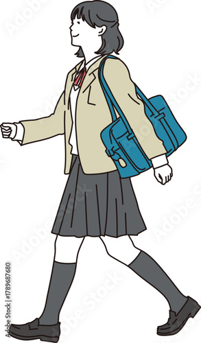 制服で元気に歩く女子学生の全身イラスト