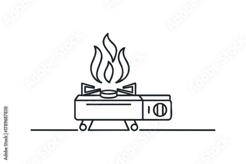 Portable gas stove with flame illustration