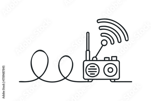 Line Drawing of Portable Radio with Antenna and Signal Waves