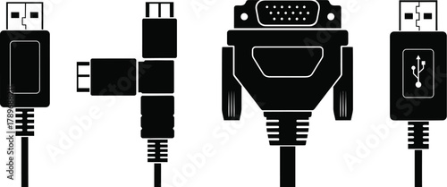 Computer cables and connectors types usb vga serial port illustration