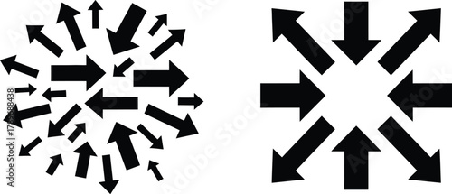 Black arrows pointing inward and outward direction vector graphic
