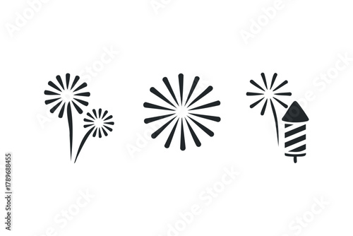 Fireworks burst and firecracker icons