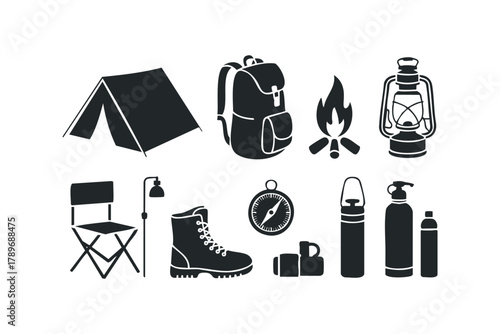 Outdoor adventure equipment set with tent and backpack