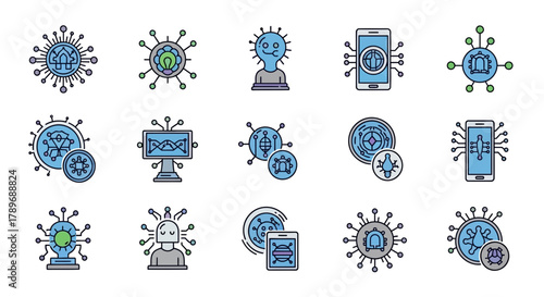 Explore futuristic AI technology with stunning icons, perfect for modern designs and innovative concepts originally crafted as scalable vector graphics