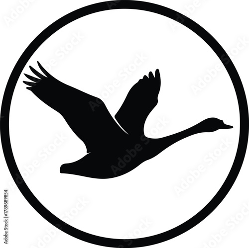 Illustration goose silhouette flying in circle abstract logo design vector