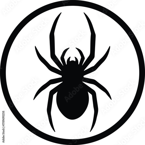 Illustration Halloween spider black arachnid inside circle silhouette vector