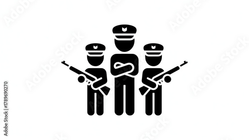 Three police officers with guns standing together