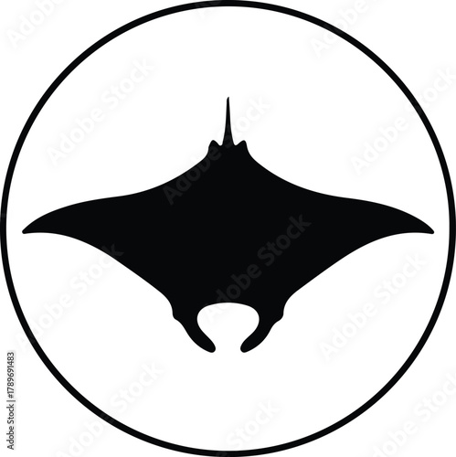 Illustration manta ray silhouette logo in black circle vector