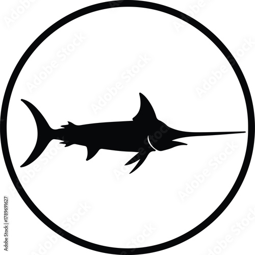 Illustration marlin fish logo simple design inside circle silhouette vector