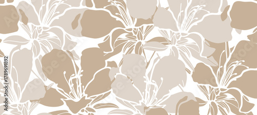 Monochrome beige floral abstract design. Horizontal floral background, poster or cover design