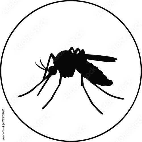 Illustration of a mosquito black silhouette in circle vector