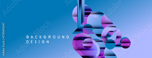 Abstract geometric shapes, vibrant blue gradient background. Modern design elements create dynamic visual composition.