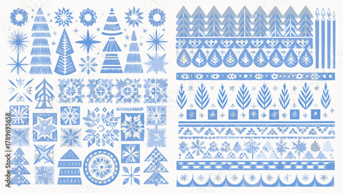 Charming winter holiday pattern featuring decorative trees and snowflakes in beautiful silhouette artwork for festive projects