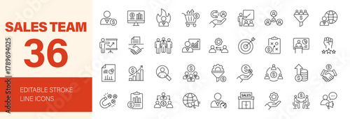 Sales team icon set. Editable line icons. Vector illustration.