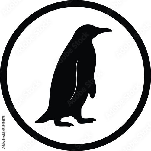 Illustration penguin within a circle simple logo silhouette vector