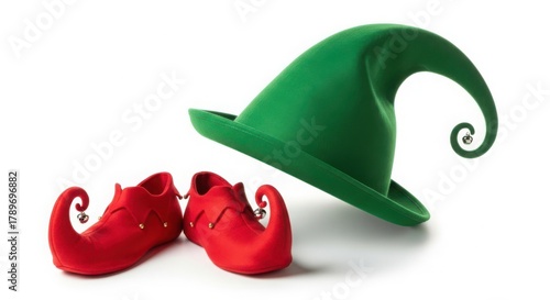 Green elf hat and red elf shoes