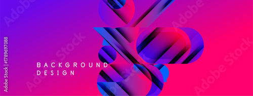 Vibrant abstract design. Gradient purple, blue hues create dynamic layers. Modern geometric shapes suggest depth, movement.