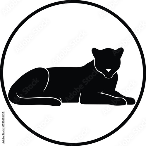 Illustration Puma relaxed pose within circle frame silhouette vector