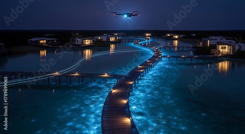 Fototapeta Naklejka Na Ścianę i Meble -  Night view of bioluminescent plankton on the beach in the maldives