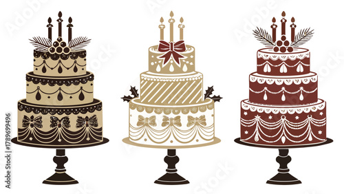 Elegant tiered cake silhouette collection for festive celebrations and special occasion designs
