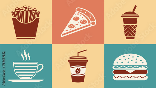 Dynamic food and drink silhouette collection capturing fast food icons for modern design projects