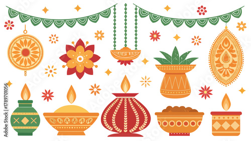 Celebrate festive traditions with vibrant cultural elements and traditional diya silhouette for joyous occasions
