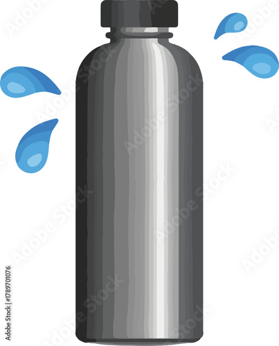 Silver gas cylinder vector object with blue elements indicating flow for medical or industrial applications.