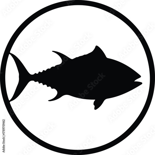 Illustration tuna fish silhouette in circular frame logo design vector
