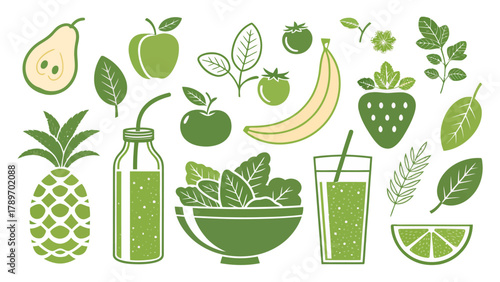 Vibrant healthy smoothie silhouette with fresh fruits and greens, perfect for wellness and nutrition themes