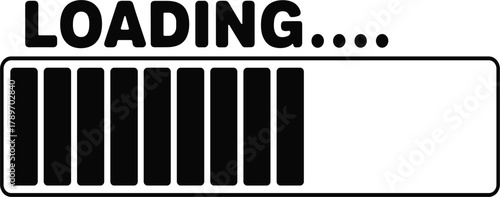 Black and White Digital Loading Bar with Progress Indicator Showing Incomplete Status, Conceptualizing Waiting, Technology, and System Performance Delay