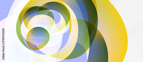 Abstract layers create dynamic circular design. Soft colors blend, forming modern background. Minimalist aesthetic, smooth gradients present.