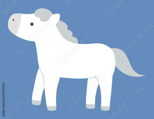 かわいい白馬のベクターイラスト。干支、十二支、ゆるい、うま、午年、年賀状	