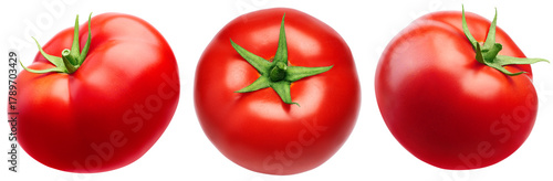 Set of red tomato with leaves isolated