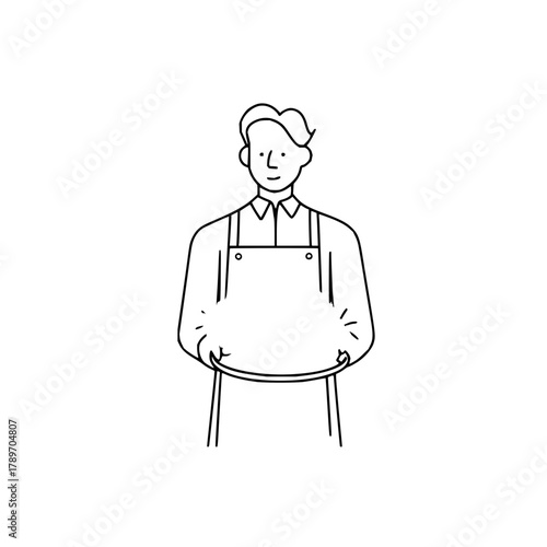 Waiter serving food line art vector illustration restaurant worker professional service hospitality job 100char
