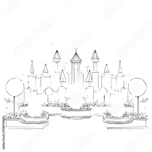 Castle illustration drawing outline sketch vector design architecture fairytale fantasy kingdom historical art 100