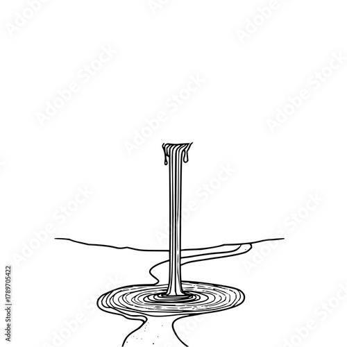 Minimalist line art of a waterfall flowing into a pool landscape drawing for design and decoration project