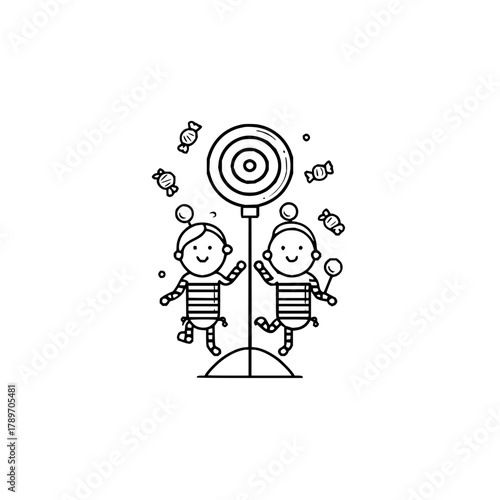 Cute children candy shop vector illustration for kids party sweet treats and confectionery design elements