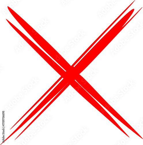 Red cross mark. Hand drawn x sign, wrong or negative symbol, represents no, check, cancel. Vector illustration design on transparent background, PNG