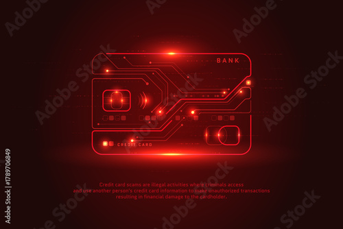 Digital Scam Fraud Credit Card Hacker Cyber Security Crime Danger Warning Theft Data Vector
