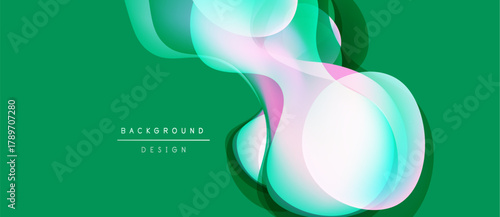 Abstract flowing shapes, vibrant green backdrop. Overlapping translucent circles create dynamic visual effect. Modern design elements present.
