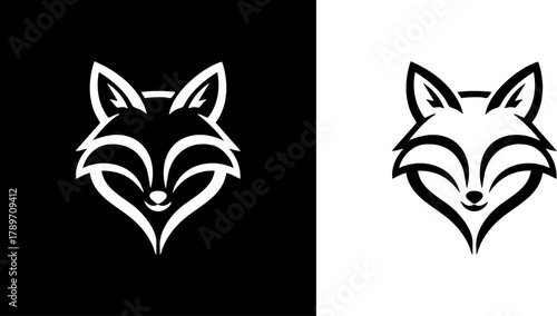 Elegant stylized fox head logo in black and white, a modern and simple graphic icon representing wildlife and cunning