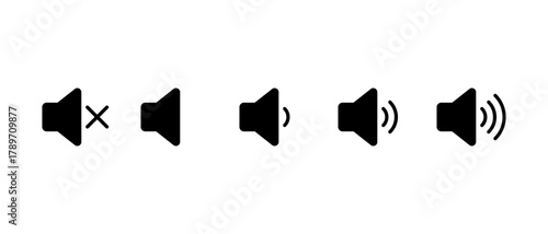 Speaker volume icon set. Sound and audio level symbol. Mute and loud sign