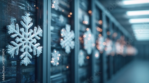 christmas festival Snowflakes adorn a tech environment with a blurred background effect.
