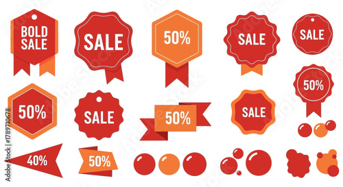 Sale discount promotion offer price bold fifty percent forty percent tag badge label vector design 100